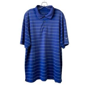 Nike Dri-FIT Polo Shirt Men Size XL Short Sleeve Stretch Blue Striped Golf Prepp